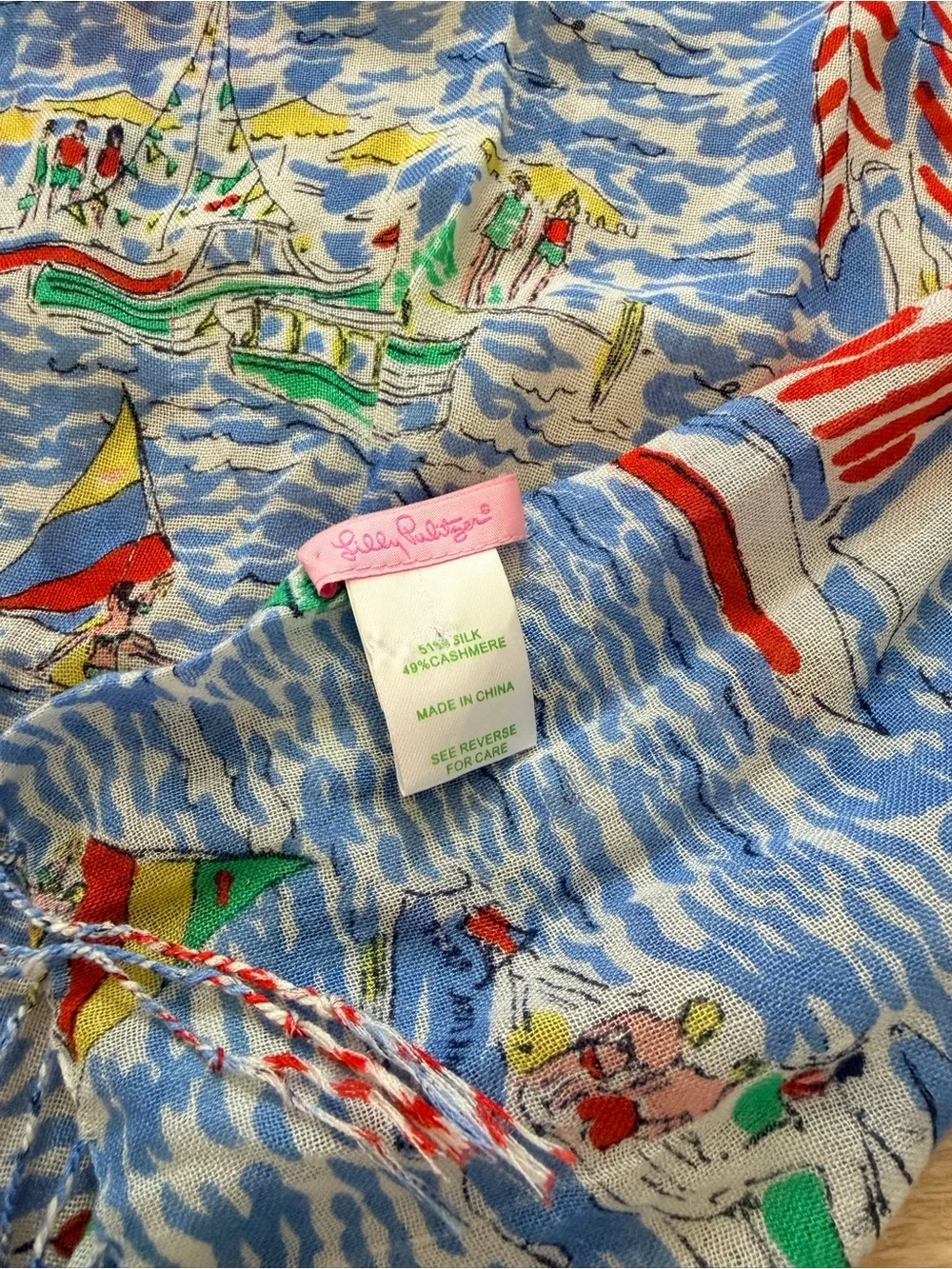 Lilly Pulitzer Get Nauti Murfee City Scarf Silk Cashmere 26x82 Shawl Wrap Stole